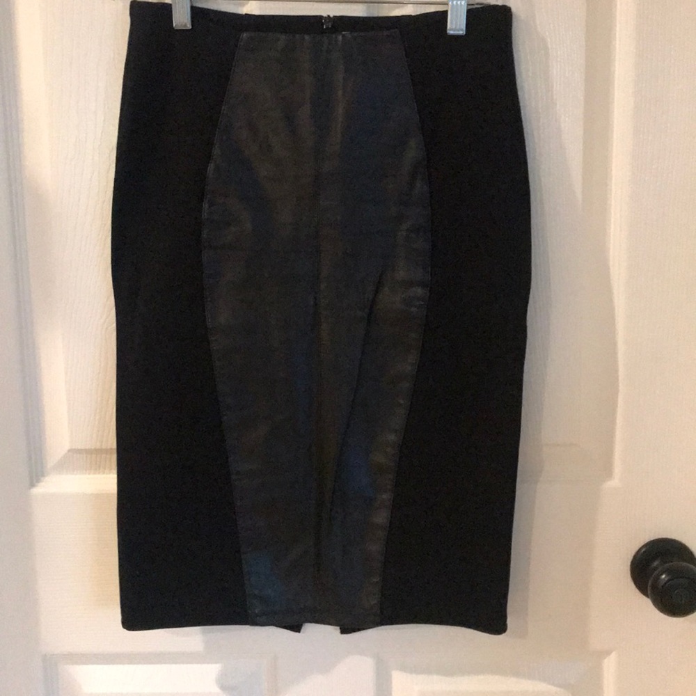 Black, leatherette panel pencil skirt
